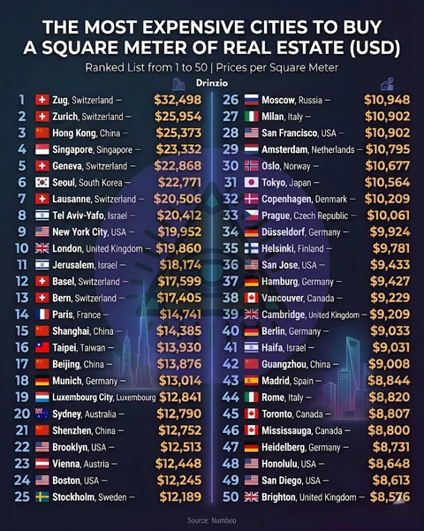 🤓И еще один рейтинг стоимости недвижимости в городах мира
