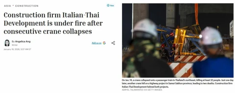 🤔Итальянско-тайская строительная компания Italian-Thai Development, один из крупнейших подрядчиков Таиланда, оказалась в центре внимания после серии смертельных инцидентов на стройках