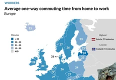 🤔Сколько времени тратят на дорогу до работы жители Европы?