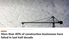🤔В Великобритании за последние пять лет оьпнкротились или закрылись 41,6% строительных компаний, это более 107 тысяч бизнесов, сообщает Witan Solicitors на основе данных Companies House