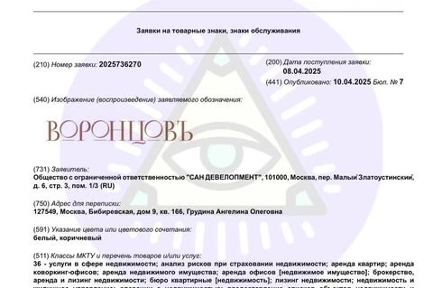 Компания Сан Девелопмент, имеющая а своем портфеле множество «Монодомов» регистрирует что-то помпезное и с завитушками — «Воронцовъ».