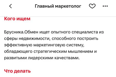 🤔Брусника ищет «главного маркетолога» чей объем ответственности очень напоминает функционал маркетинг-директора